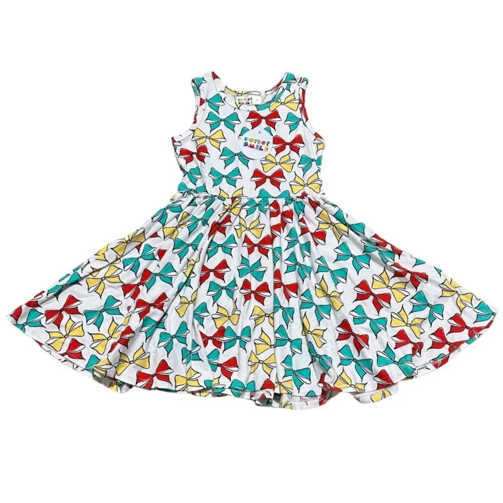Dot‎ Dot Smile Toddler Girls Size 3/4 Bows Print Sleeveless Tank Twirl Dress NWT